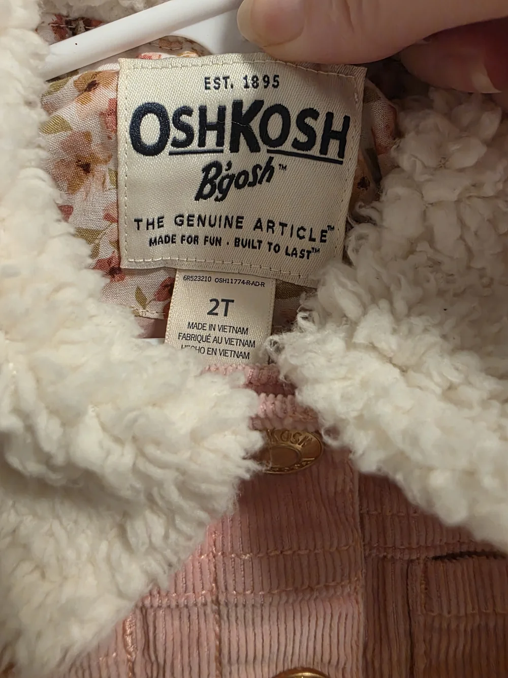 OshKosh B'gosh Light Pink Corduroy Jacket with Cream Sherpa Collar